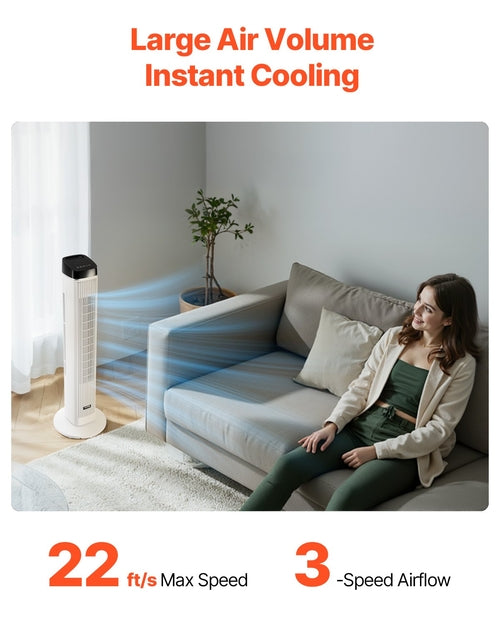 Turmventilator, 6,7 m/s Geschwindigkeit, Verdunstungsluftkühler, 70° oszillierende Ventilatoren mit 3 Gang, 4 Modi, 12-Stunden-Timer, Fernbedienung, für Schlafzimmer, Büro, Zuhause