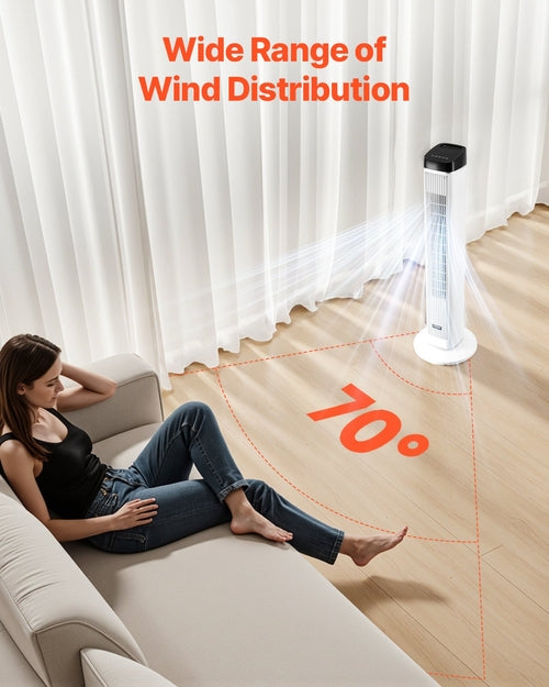 Turmventilator, 6,7 m/s Geschwindigkeit, Verdunstungsluftkühler, 70° oszillierende Ventilatoren mit 3 Gang, 4 Modi, 12-Stunden-Timer, Fernbedienung, für Schlafzimmer, Büro, Zuhause
